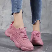 womens flying woven mesh sneakers lace up low top solid color lightweight soft sole casual shoes comfy sporty shoes details 8