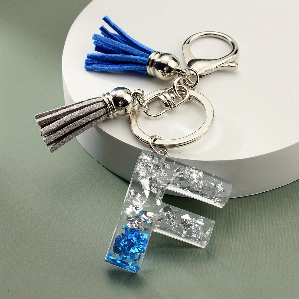 1pc Resin English Letter Shape Keychain Pendant with Tassel Bag Ornament Key Ring,Temu