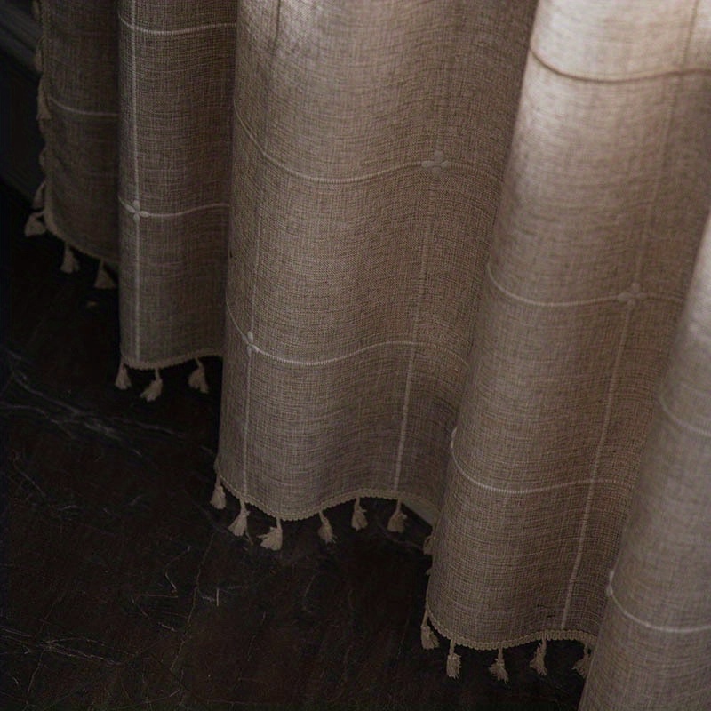 Cortina semiopaca de granja, cortina oscura de lino de algodón a cuadros  bordado Vhermosa BST3010993-2