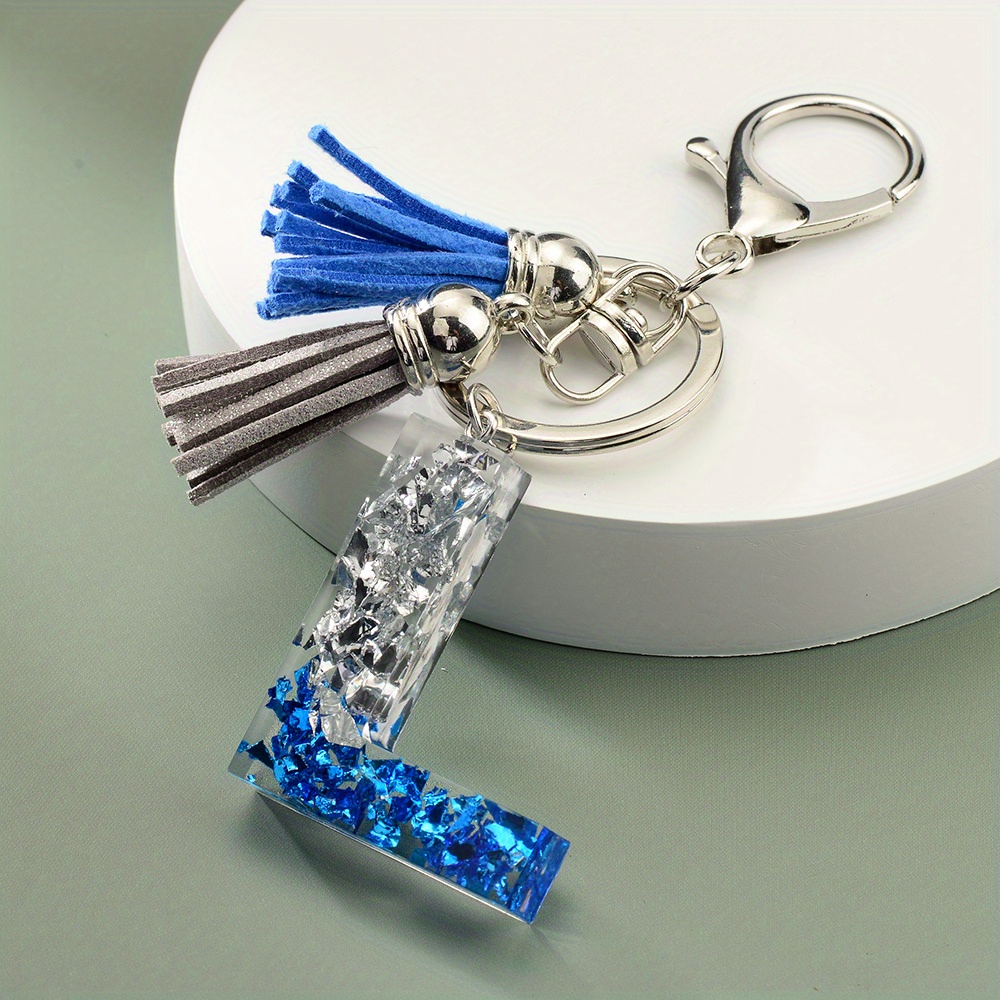 1pc Resin English Letter Shape Keychain Pendant with Tassel Bag Ornament Key Ring,Temu