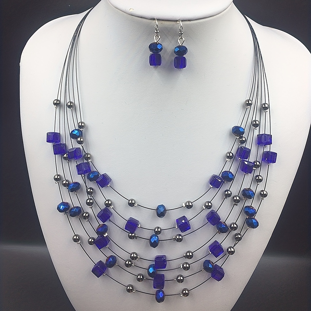 elegant boho jewelry set multilayer square necklace earrings ideal for banquet   or gifts details 5