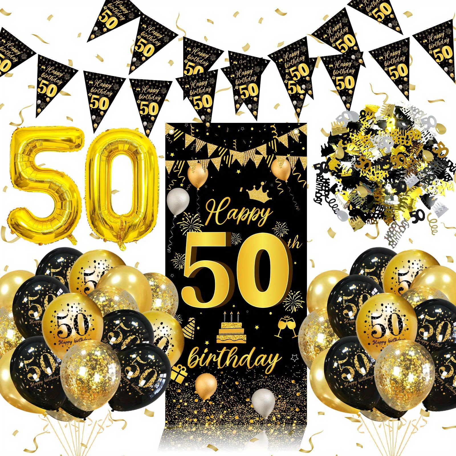 Decoración de Fiesta de 50 Cumpleaños photocall 50 cumpleaños pancarta  feliz cumpleaños, Extra Grande Oro Negro Cartel Decoración 50 Aniversario