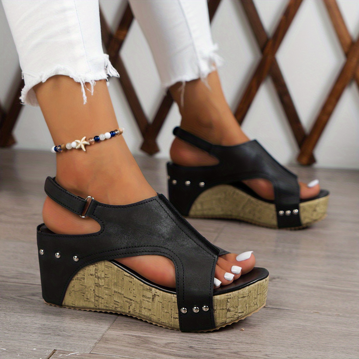 Women's Vintage Platform Sandals Peep Toe Side Cut Out - Temu