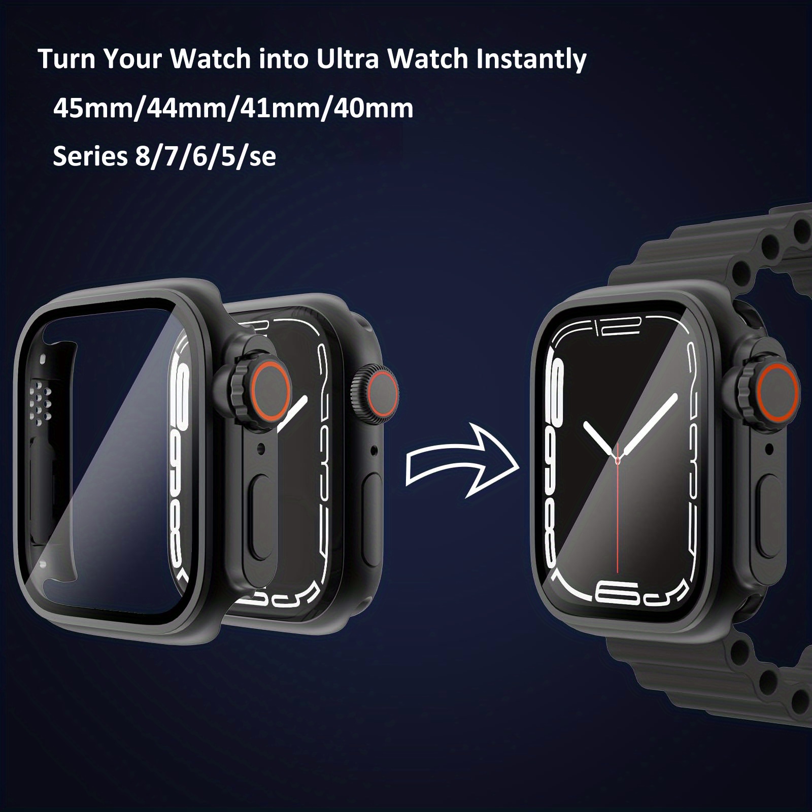 Case Capa Protetora Película de Vidro para Apple Watch 45mm Series 7 e 8