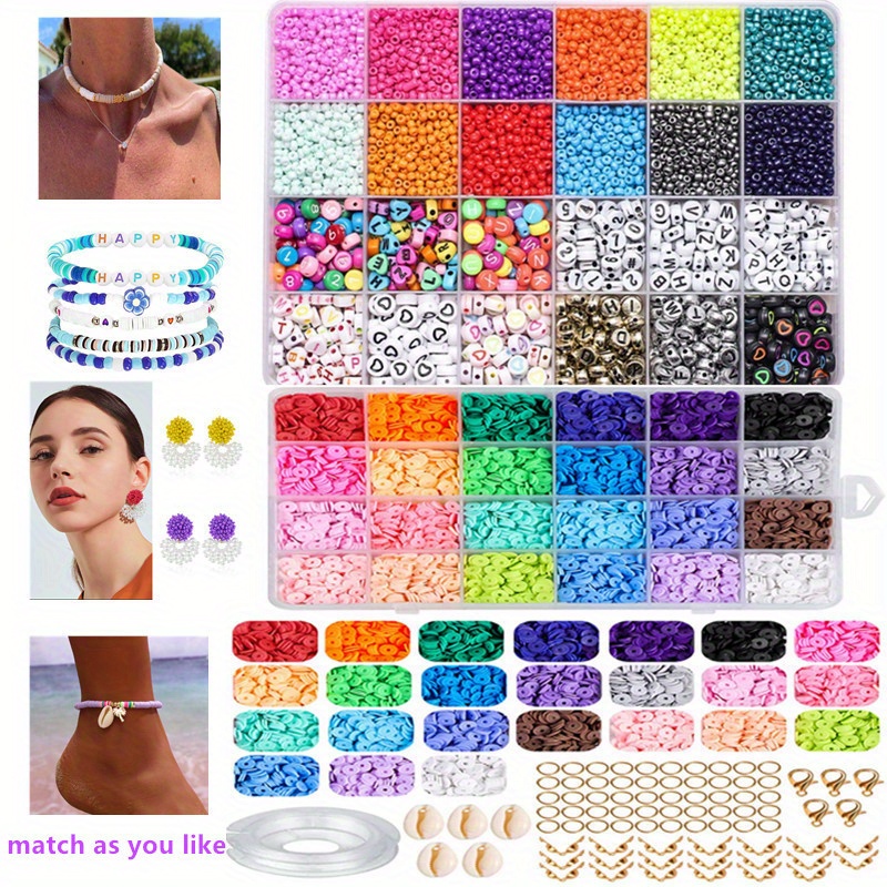 4800Pcs Clay Beads for Jewelry Making Bracelet Kit,Flat Round Polymer  Heishi Clay Beads with Pendant and Jump Rings Letter Beads for Bracelets