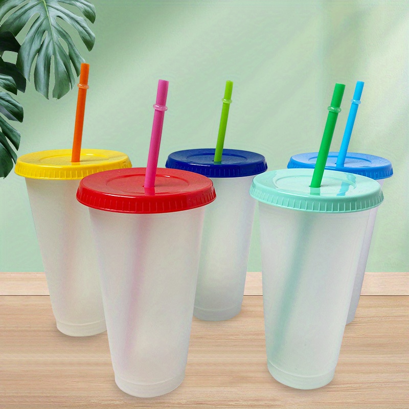 720ml Color Changing Water Bottle Straw Lid Type Travel Tumbler Temperature Mug  Plastic Bottle with Lid for Travel Party Cup