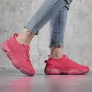 womens flying woven mesh sneakers lace up low top solid color lightweight soft sole casual shoes comfy sporty shoes details 2