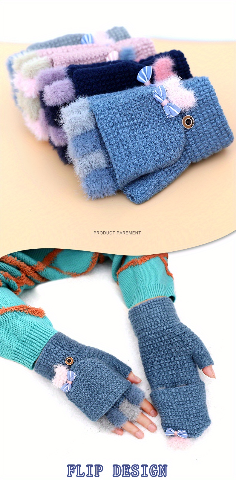 Children's Winter Gloves Warm Half Finger Flip Open Finger - Temu