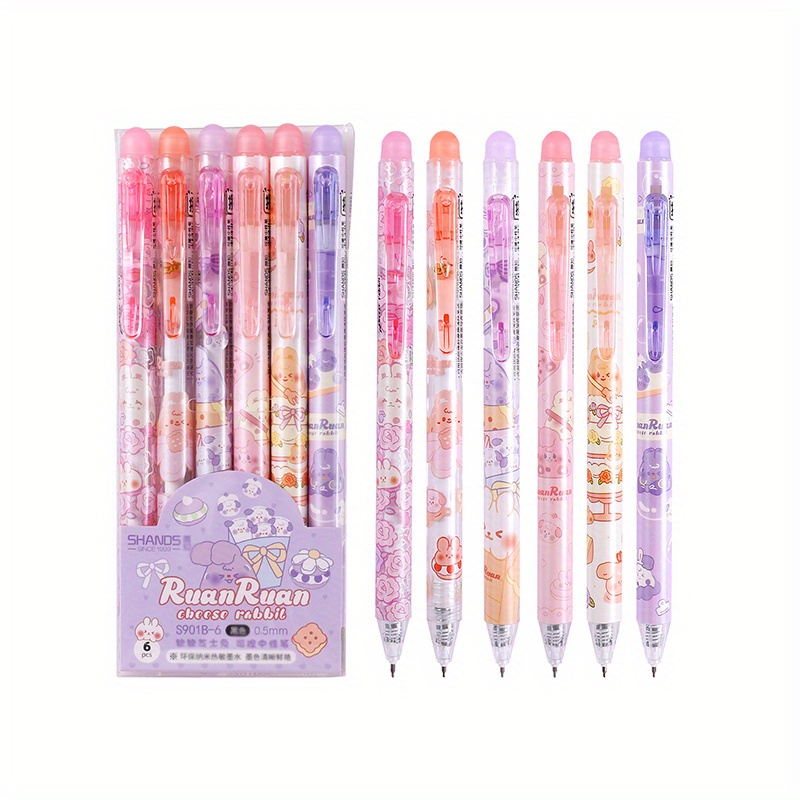 8pcs stylos effaçables avec 20pcs mines effaçables, mignon animal de bande  dessinée stylos à bille effaçable 0,5 mm d'encre stylos gel frottement