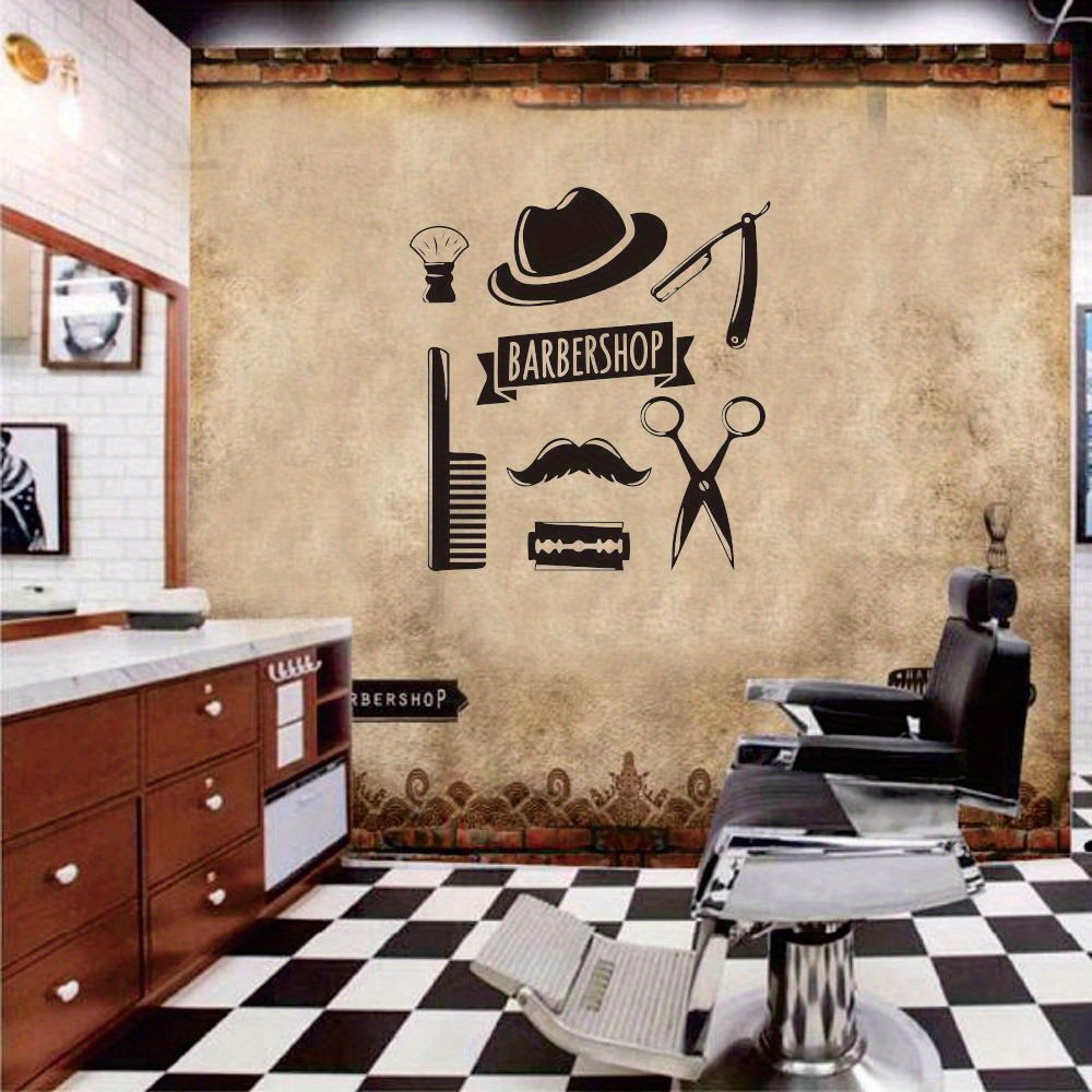 1 Set Modern Fashion Barbershop Wall Decal, Razor, Comb, Beard, Scissors,  Blade Design For Men's Hair Salon Decoration, Creative Personality Vinyl Art