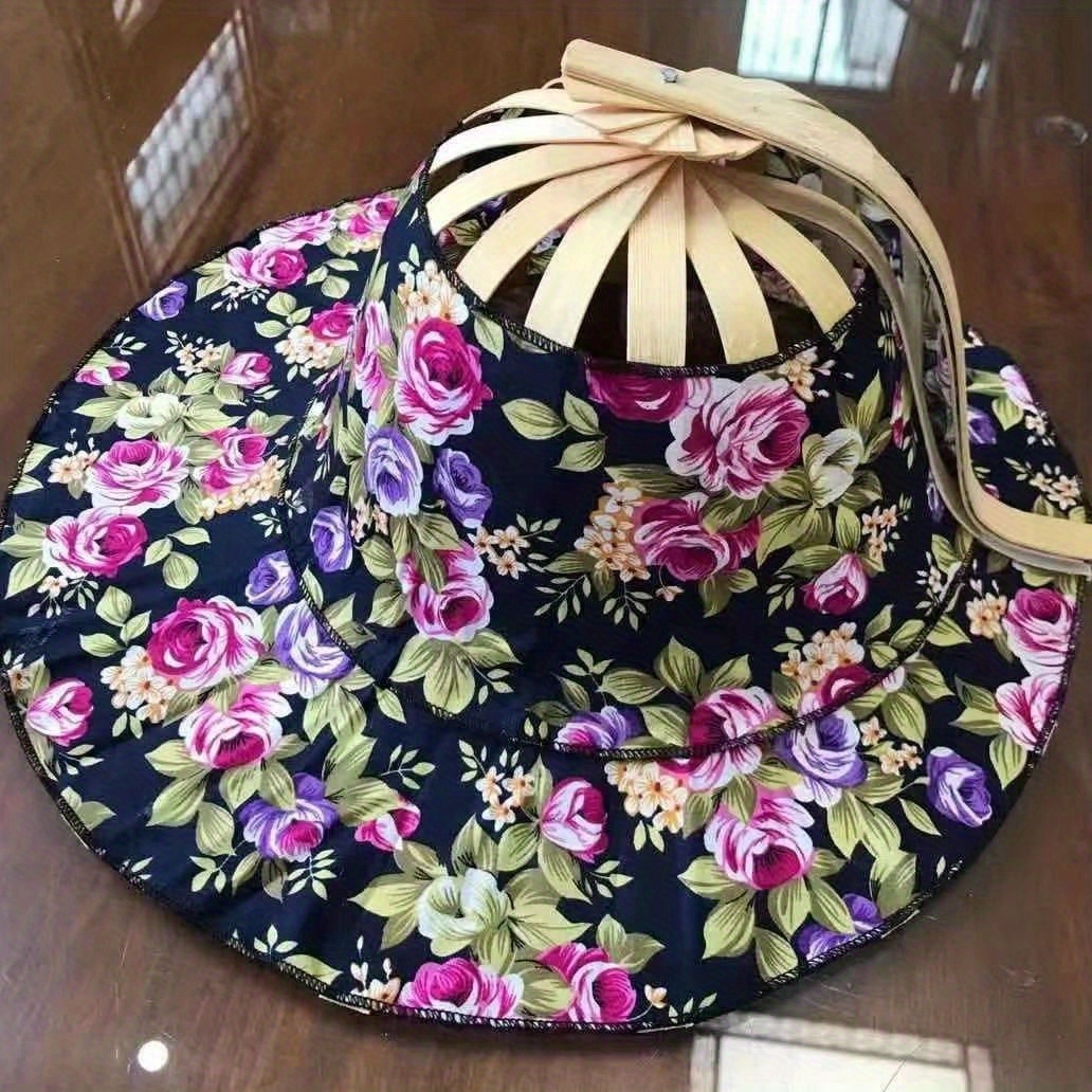 Portable Bamboo Hat Women 2 in 1 Foldable Hat Flower Pattern - Temu Malaysia