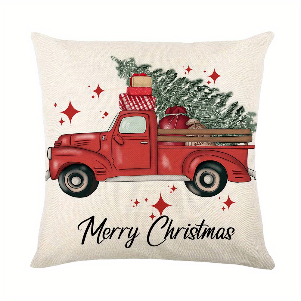 Merry Christmas Vintage Truck Trees Christmas Pillow Cover