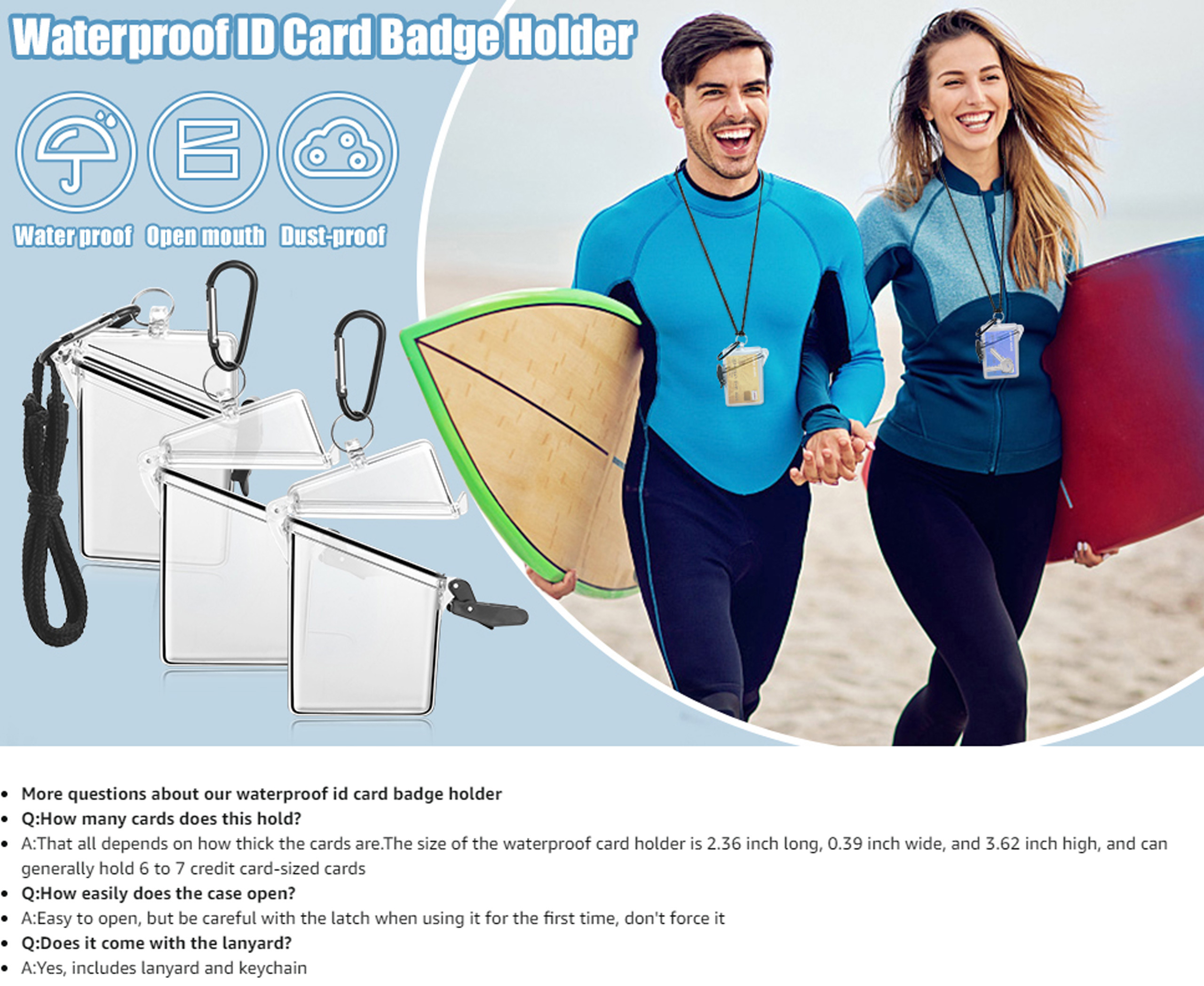 1pc Waterproof Id Card Badge Holder Case With Lanyard Clear Waterproof