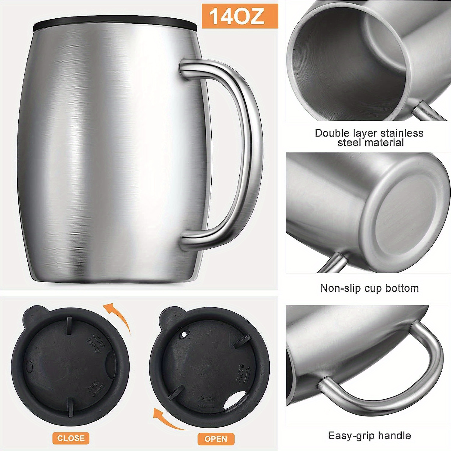 Double Walled Stainless Steel Coffee Mug With Lid & Handle - Shatterproof,  Durable, And Perfect For Travel, Outdoor, Camping, And Vacuum Coffee To Go  - Temu