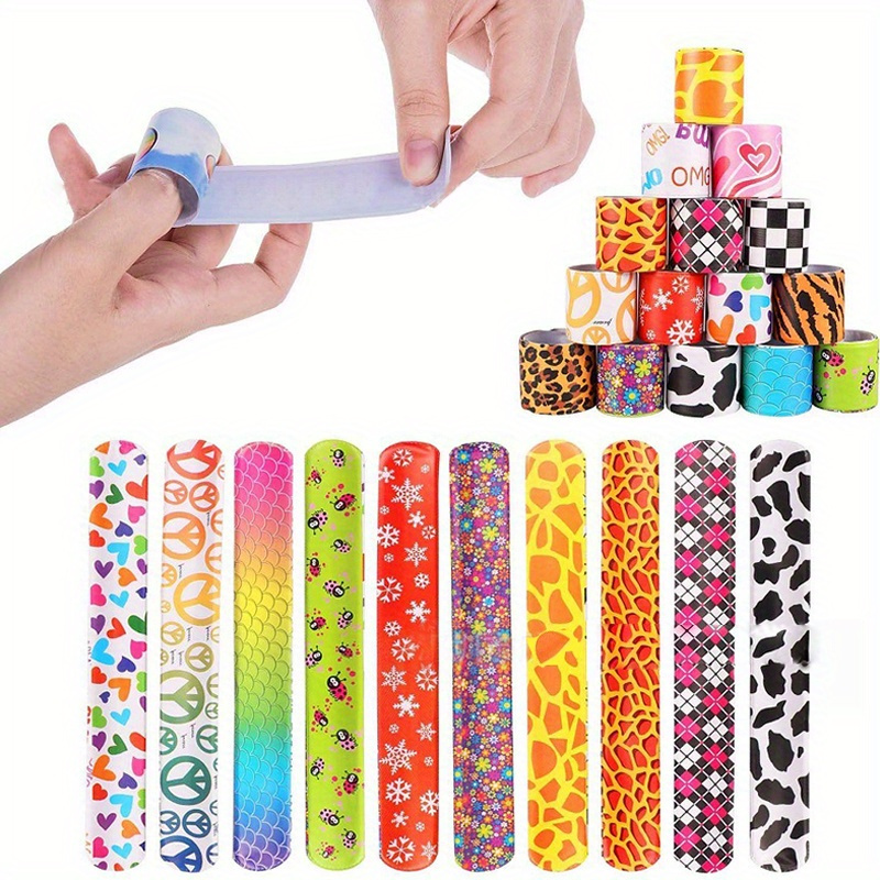 25pcs Slap Bracelets Bulk Wristbands With Animals, Friendship, Heart Print  25 Designs, Party Animal Pattern PVC Clapping Ring Bracelet Wrist Strap St