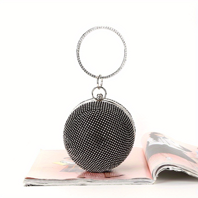 Glitter Rhinestone Round Clutch Dinner Purse Handbag For Wedding Party Prom