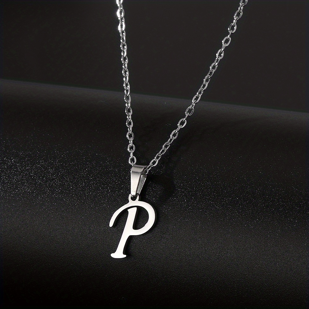 Silvery Stainless Steel Simple 26 Letters Pendant Necklace - Temu