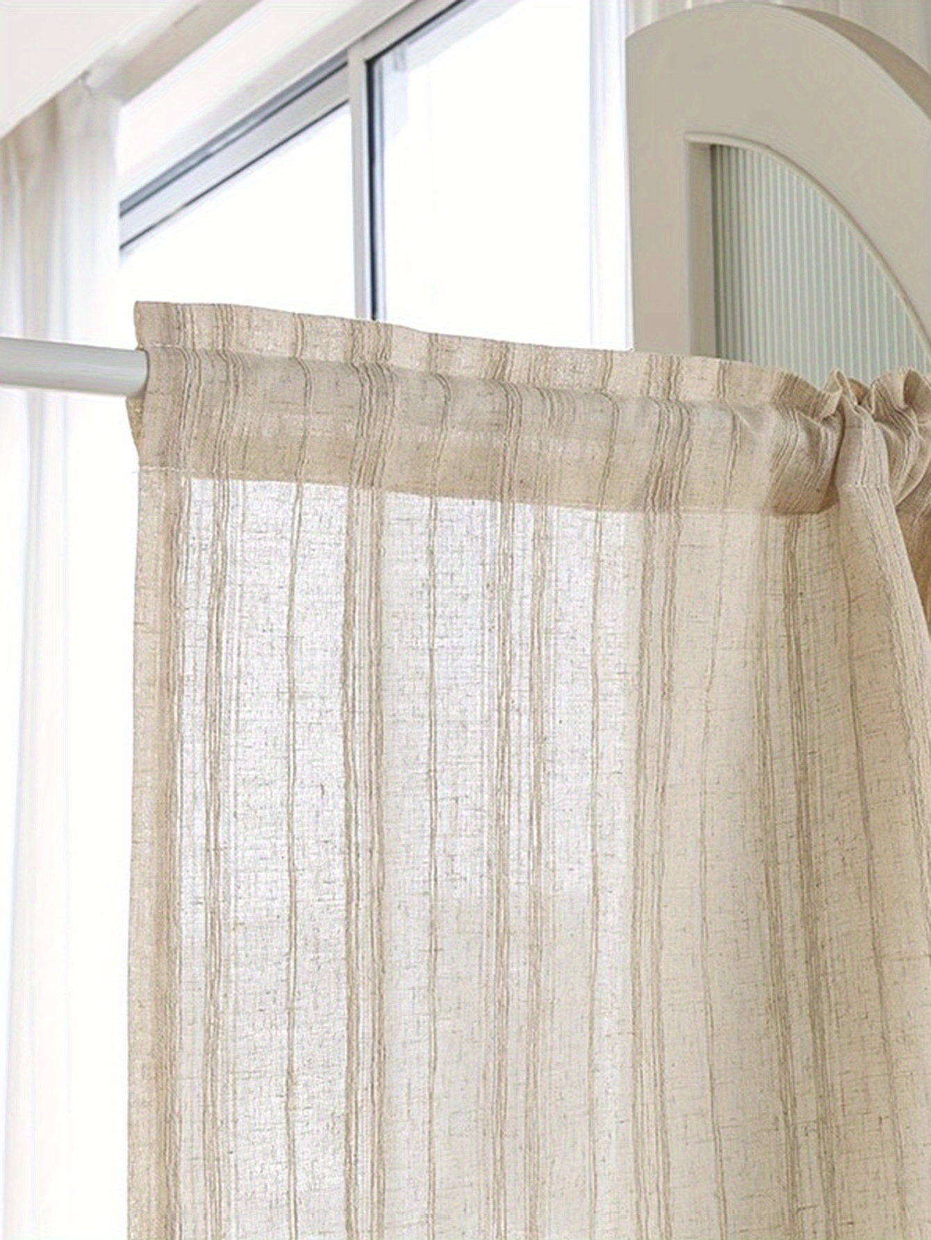 Striped Small Curtain Tassels Simple Style Linen Material - Temu