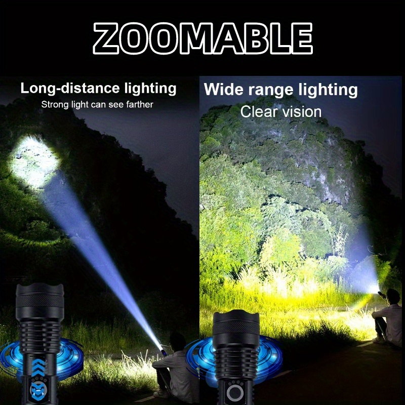 1pc Xhp50led Rechargeable Flashlight Aluminum Alloy Tactical Light Usb  Waterproof Light Power Display Outdoor Camping Hiking Hunting Fishing Patrol  Use 18650 26650 Battery, 24/7 Customer Service