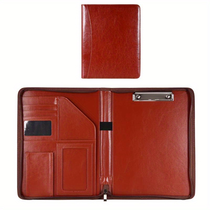 Diy Zipper Pu Leather Business Notebook A4 Clipboard Letter - Temu