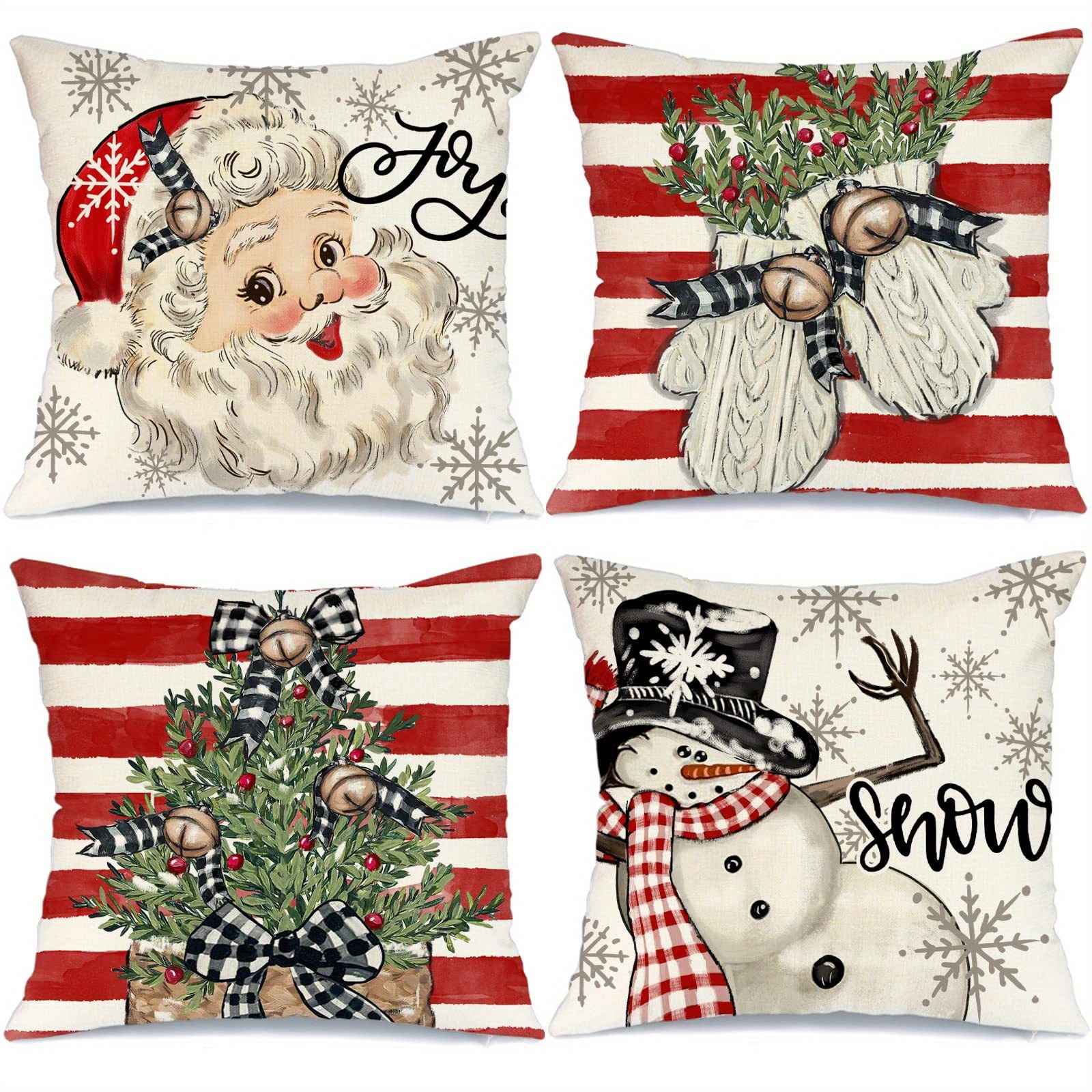 4pcs Pink Christmas Pillow Covers, Farmhouse Christmas Decorations
