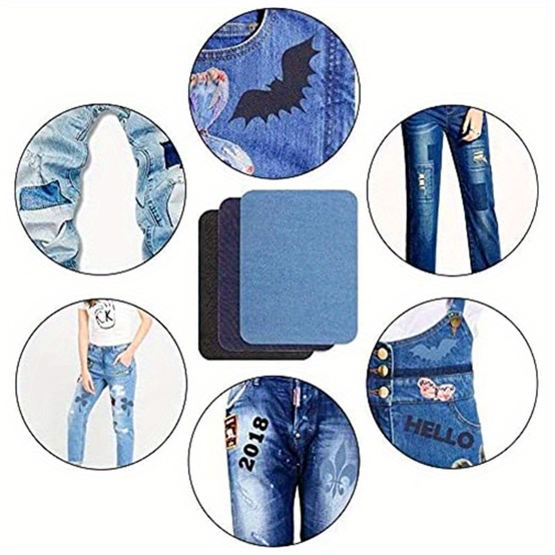 HTVRONT 4 Rolls Of Iron On Denim Patches For Jeans Repair & Decoration, 4" By 20", Black