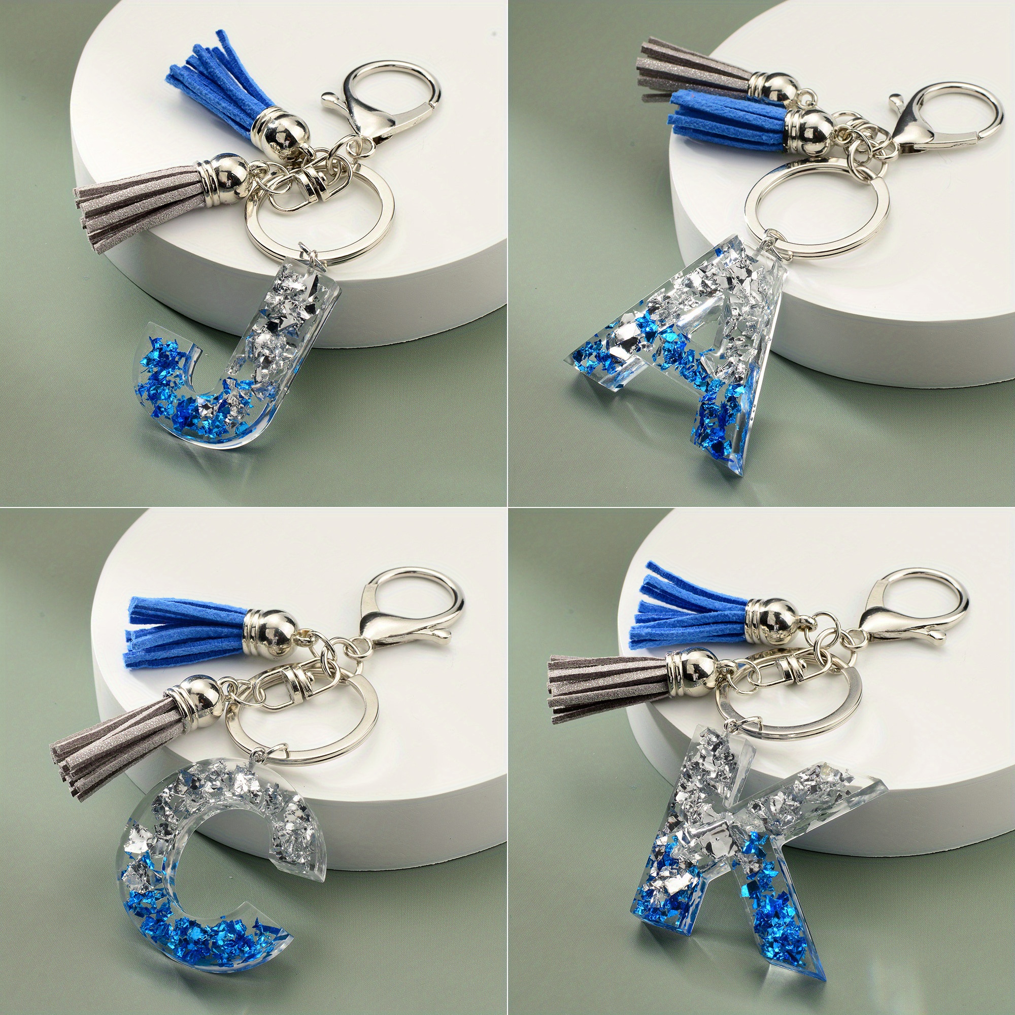 1pc Resin English Letter Shape Keychain Pendant with Tassel Bag Ornament Key Ring,Temu