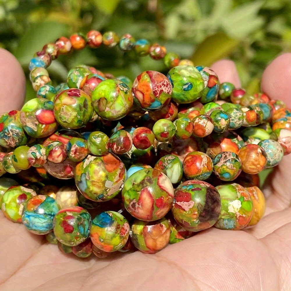 4/6/8/10mm Natural Colorful Sea Sediment Turquoises Stone Beads Round Loose Beads For Jewelry Making Diy Necklace Bracelet Earring Accessorise Christmas Gifts