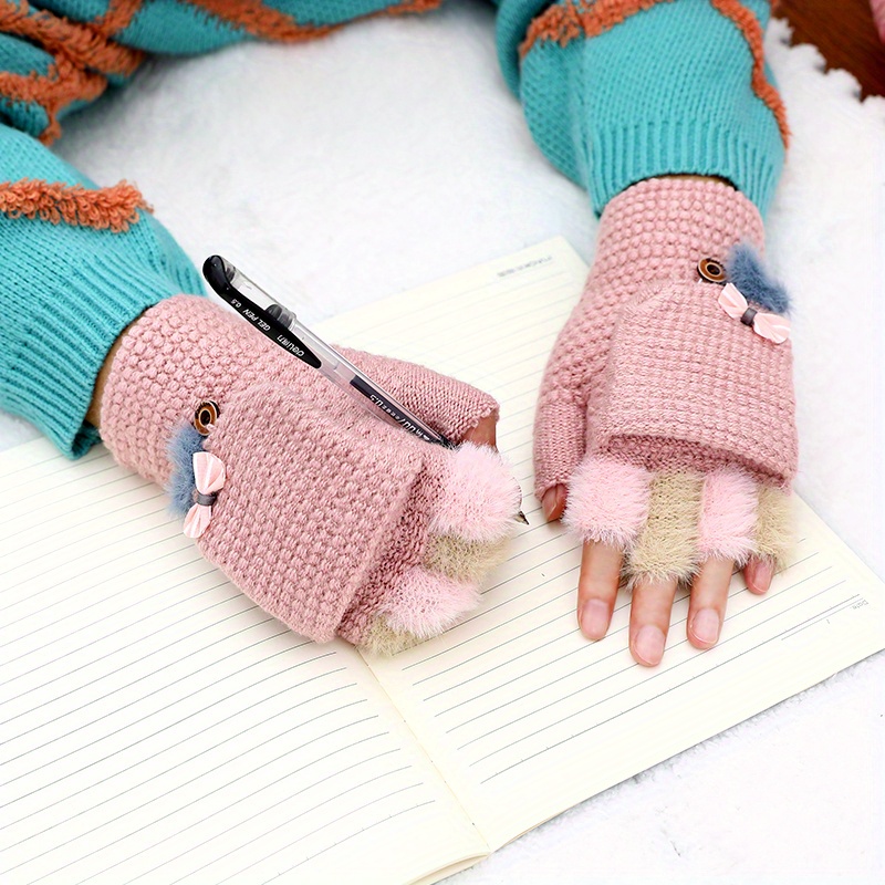 Children's Winter Gloves Warm Half Finger Flip Open Finger - Temu