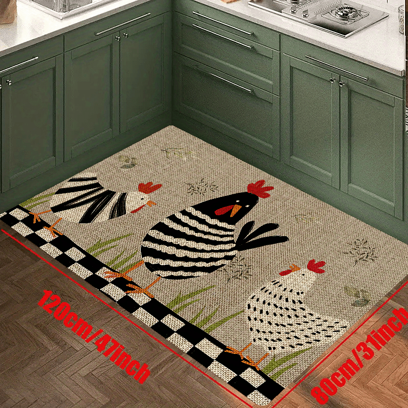 Chicken Pattern Non-slip Kitchen Rug, Modern Polyester Floor Mat For Kitchen