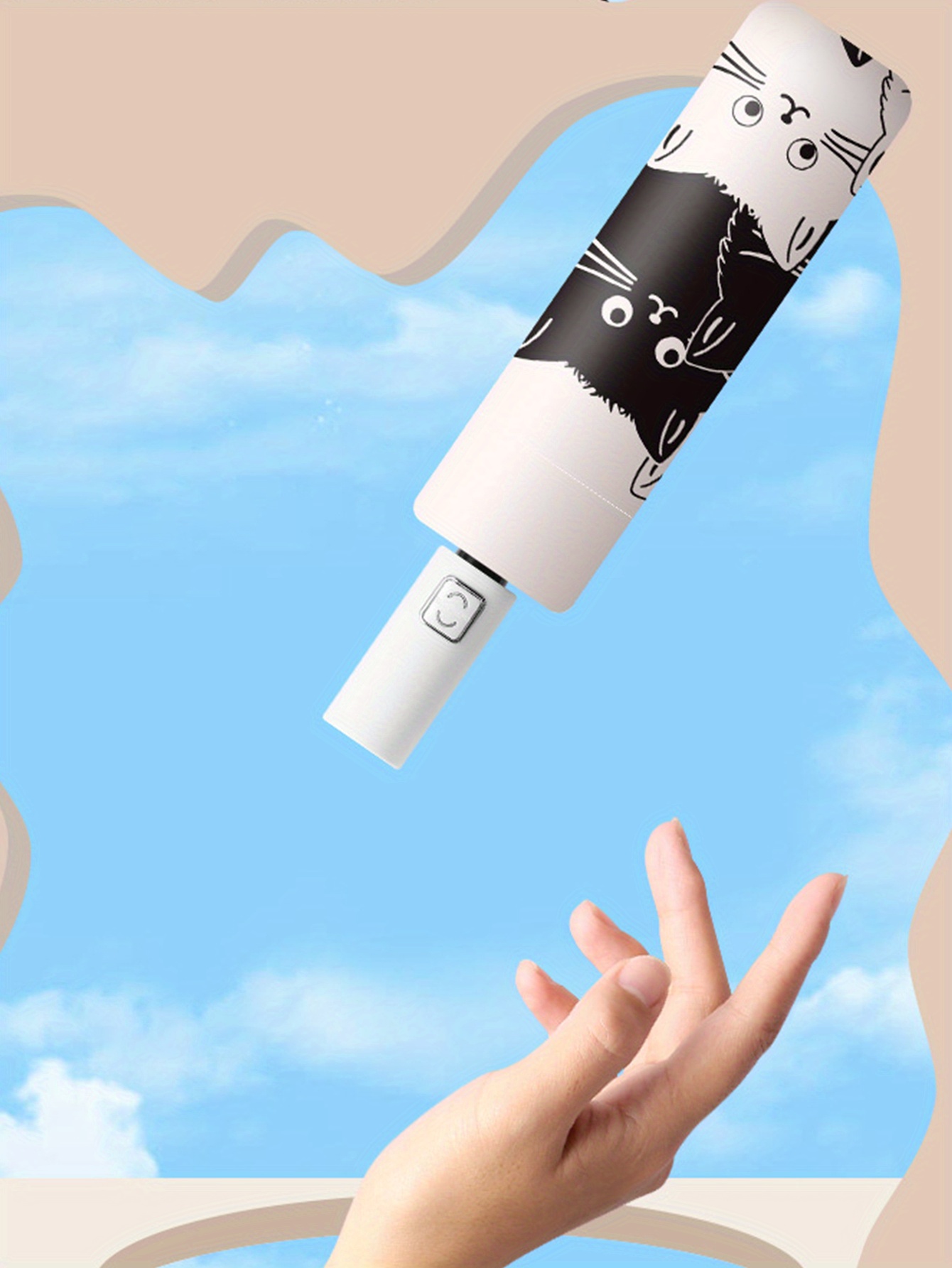 1pc simple cartoon kittens printed black and white automatic umbrella sunny and rainy dual use uv protection umbrella thickened and reinforced umbrella frame details 2