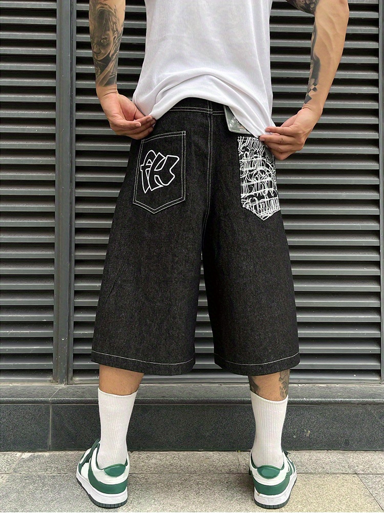 Mens Casual Cargo Shorts Denim Jeans Capri Pants Relaxed HipHop Loose  Streetwear