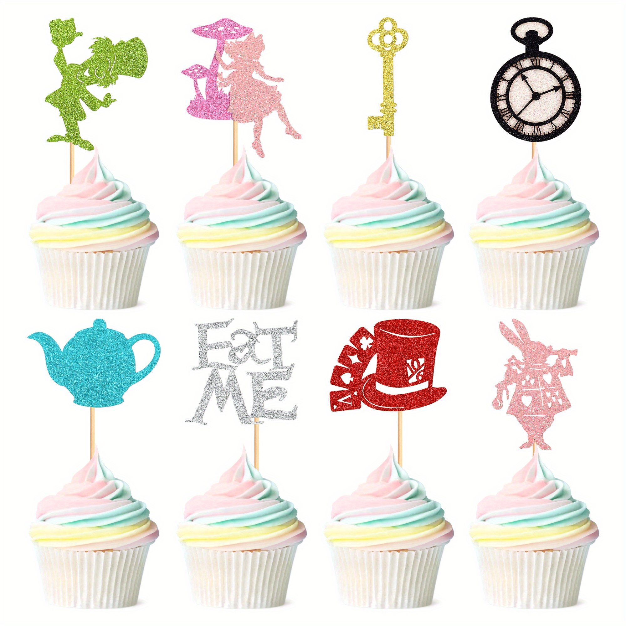 Alice in Wonderland Set of 12 Cupcake Toppers, Alice in Onderland