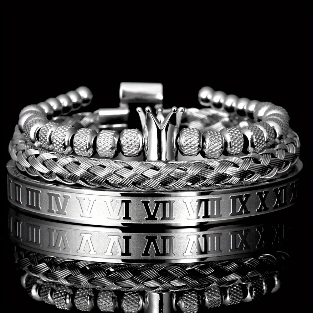Luxury Roman Royal Crown Charm Bracelet Men's Stainless - Temu