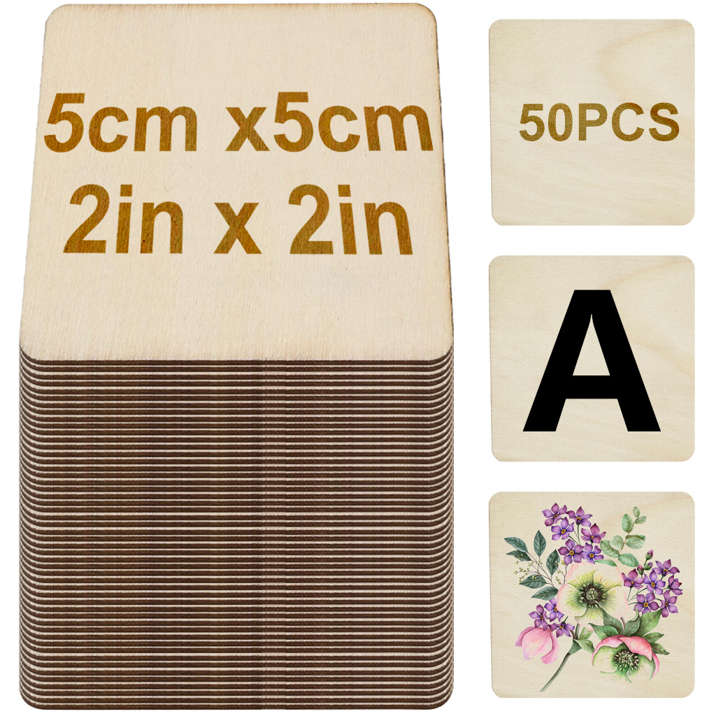 60 Pieces Wood Squares for Crafts, Unfinished Wooden Cutout Tile (3 In)