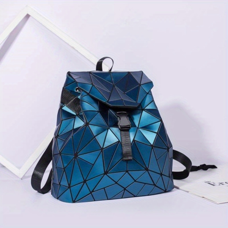 Luminous Geometric Backpack Holographic Reflective Bag,Perfect For  Work,Travel, Women's Color Changing And Laser Bag