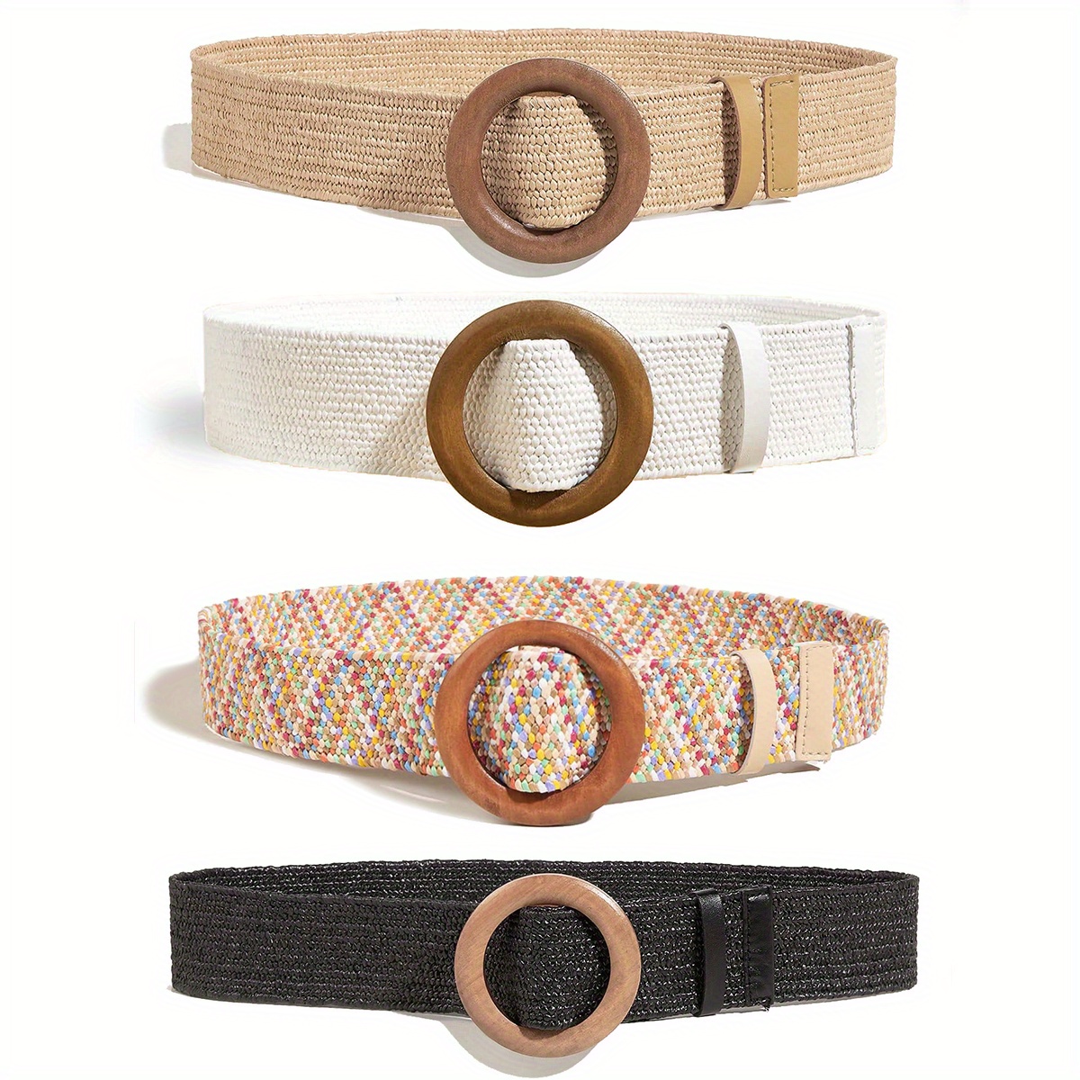 Women Belt Straw Woven Elastic Stretch Wide Waist Belts For Dresses With  Buckle