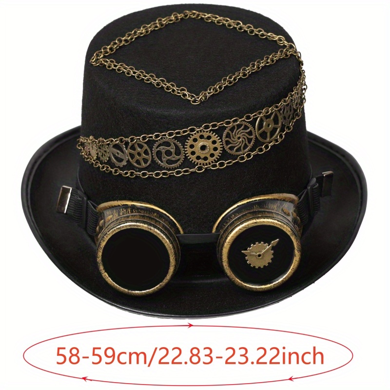 Cappello a cilindro vittoriano steampunk con occhiali vintage set di  accessori per adulti Halloween Dress Up cappello da mago nero steampunk  cappello a cilindro con occhiali rimovibili : : Moda