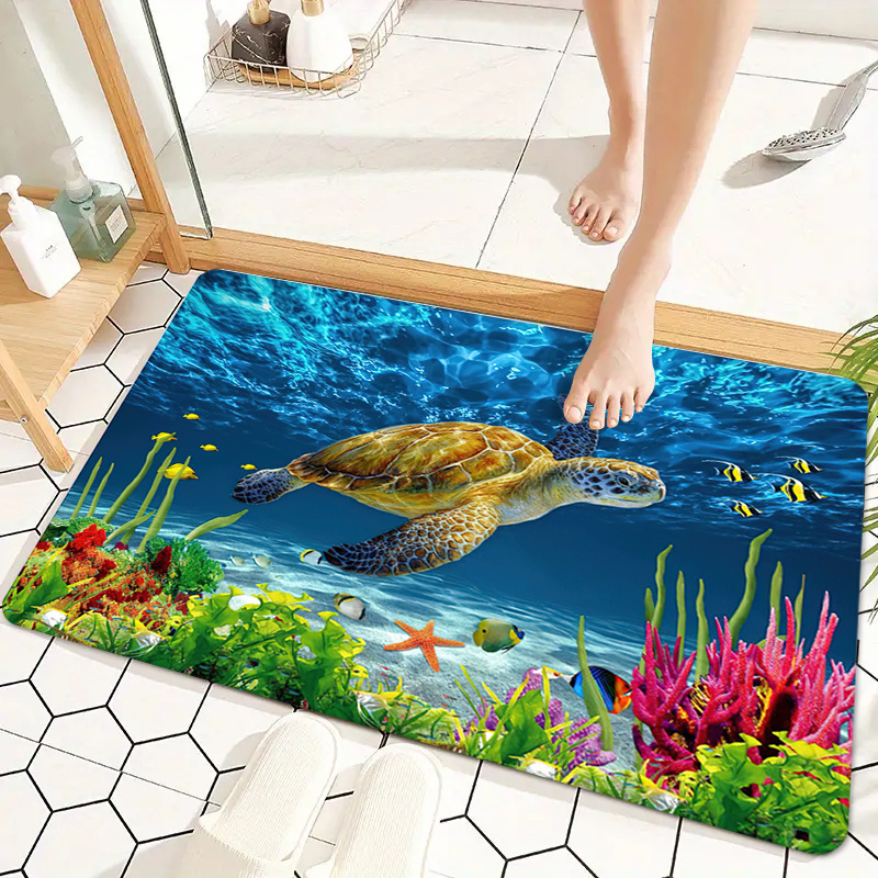 1pc sea turtle pattern floor mat soft non slip bath rug   mat absorbent carpet for   room bathroom home decor details 4