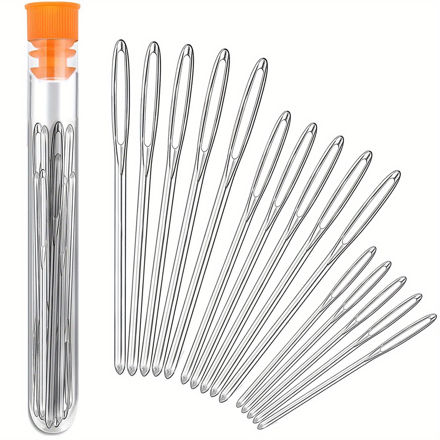 Outus Large-Eye Blunt Needles Steel Yarn Knitting Needles Sewing Needles, 9 Pieces (Silver)