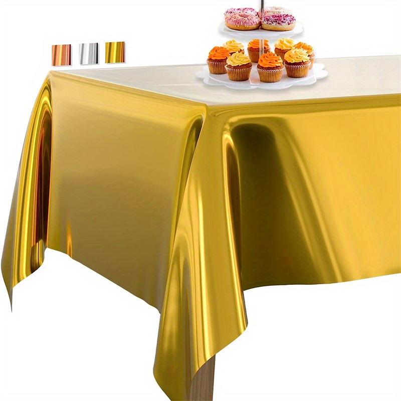  Paquete de 4 manteles de papel de aluminio color oro rosa de 54  x 108 pulgadas, mantel de oropel metálico reutilizable de plástico para  cumpleaños, bodas, fiestas de Acción de Gracias