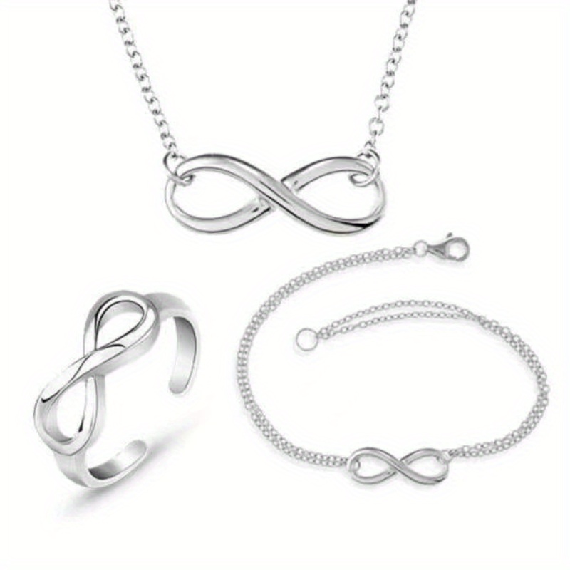 Adjustable Silver Bow Letter 8 Love Infinite Jewelry Set