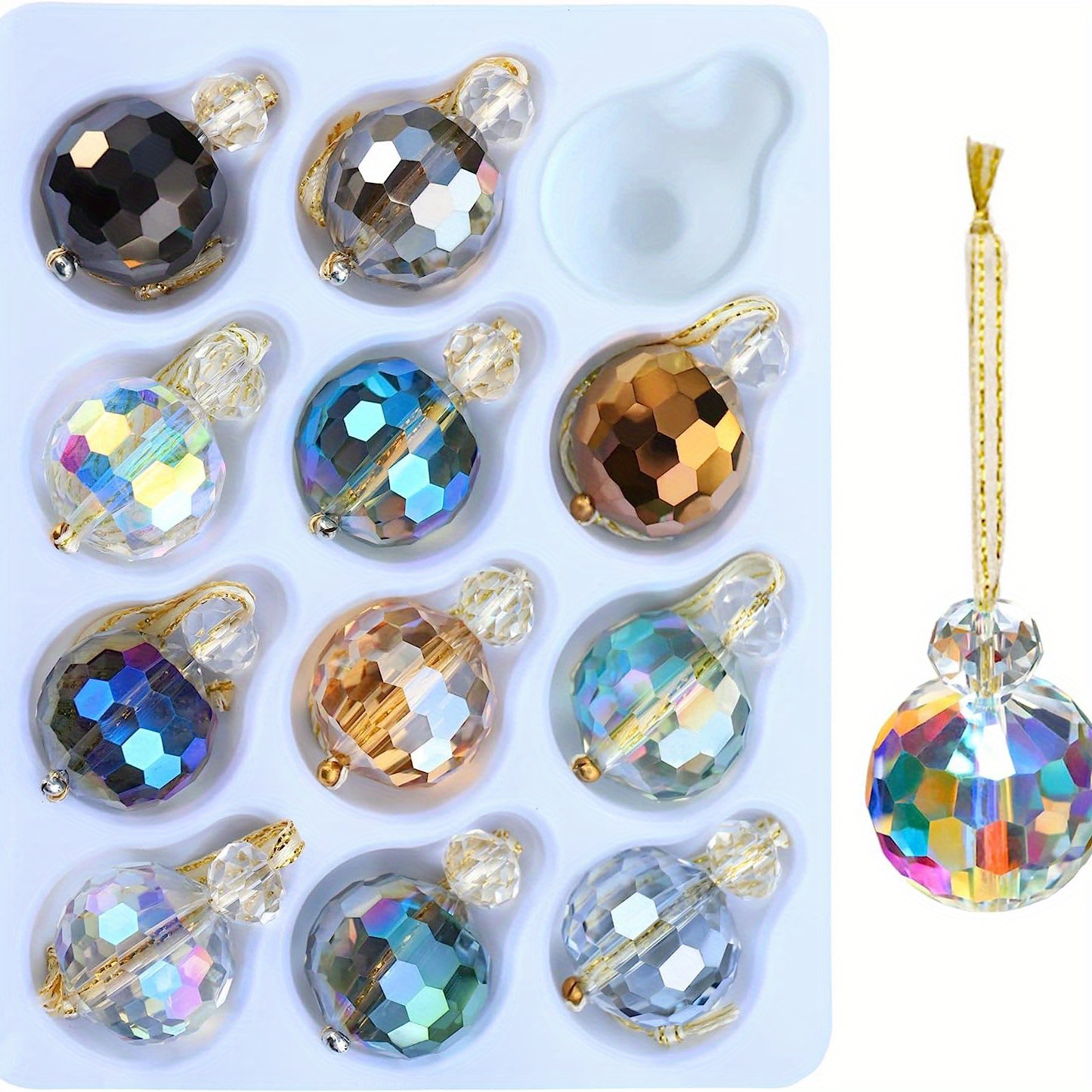 TEMU Lot de 12 boules de Noël en verre cristal, 2,23 cm, mini boules prismatiques, décorations de sapin de Noël, décorations suspendues en cristal