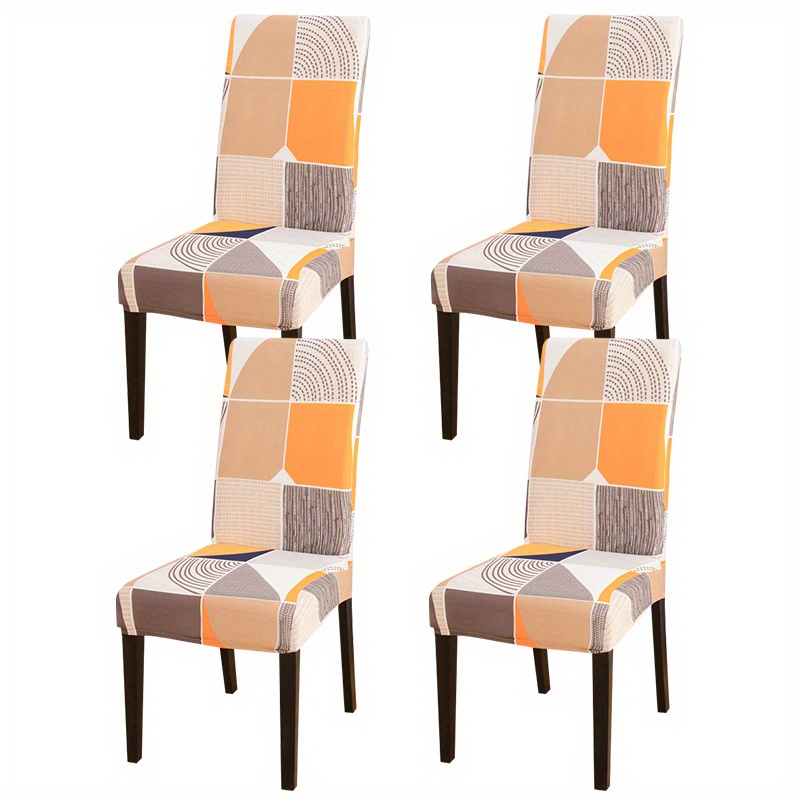 Image of 4pcs/6pcs Printed Stretch Chair Cover, Detachable Seat Protector Suitable For Living Room Bedroom Etc. Home Decoration