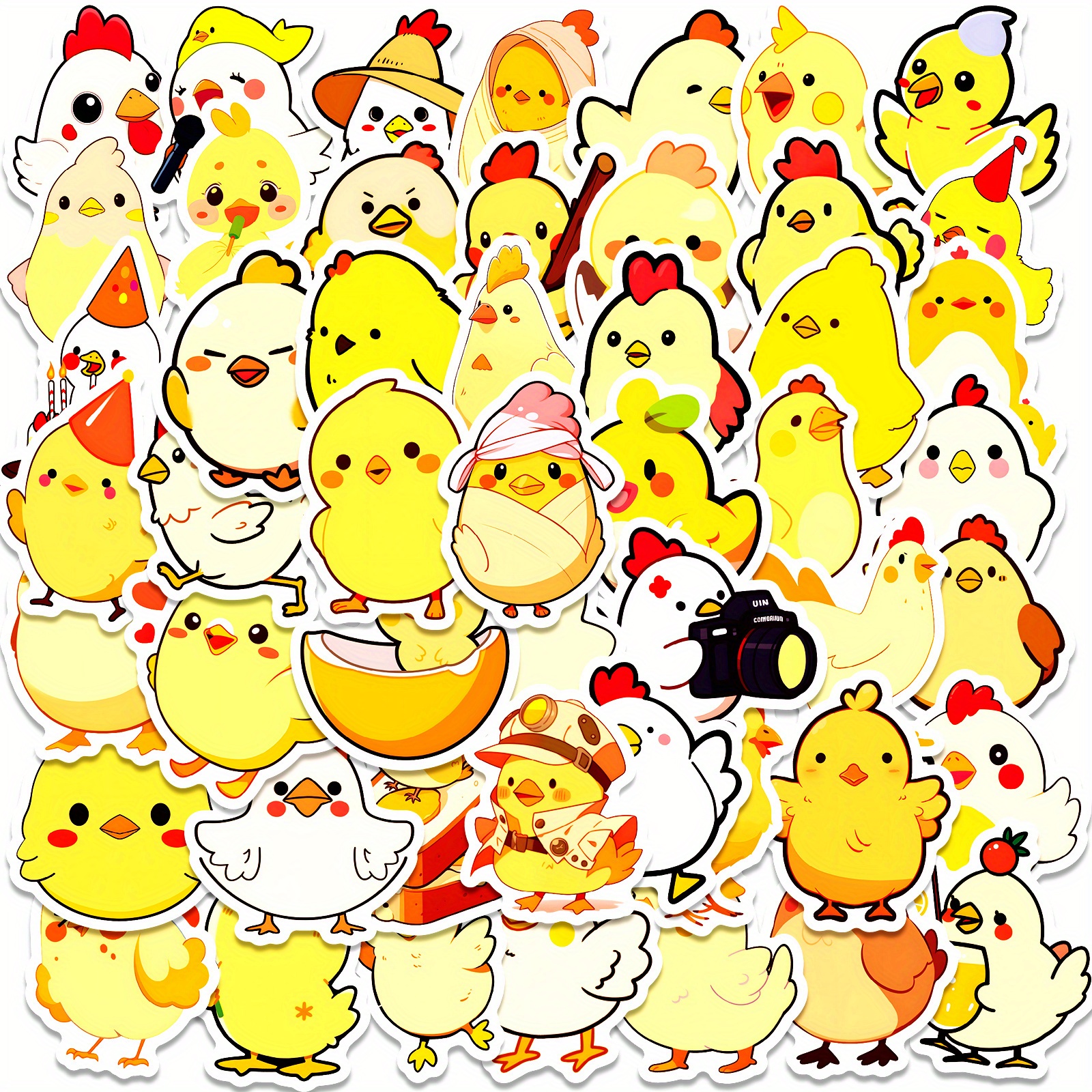 50pcs , Animals Chick Yellow Cute Kawaii Decals For Laptop Water Botter Suitcase, Aesthetic Vinyl Stickers For Birthday Party Decoration