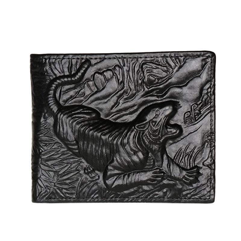 Tiger Wild Cat Portrait Wallet for Men Hand Painted Leather 