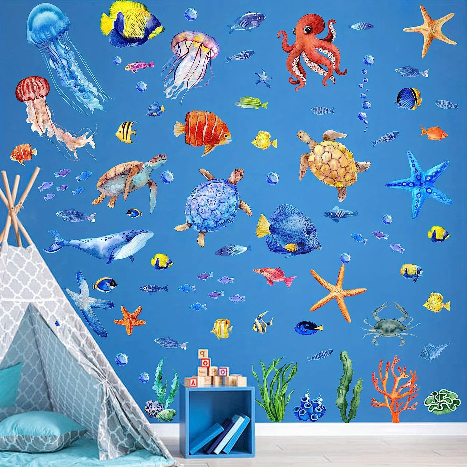 1pc Adesivi Murali Decorativi Bambini A Tema Oceanico Pesci - Temu