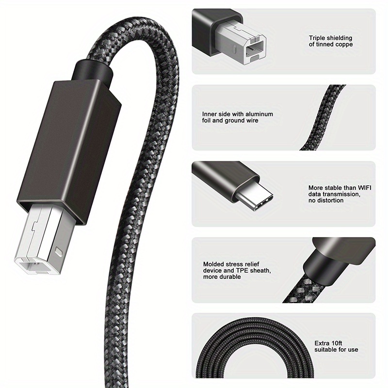 Cables USB GENERIQUE CABLING® Cordon USB Type C (USB-C) vers Type B (USB-B)  pour Imprimante Scanner disque dur ect câble Noir 2m
