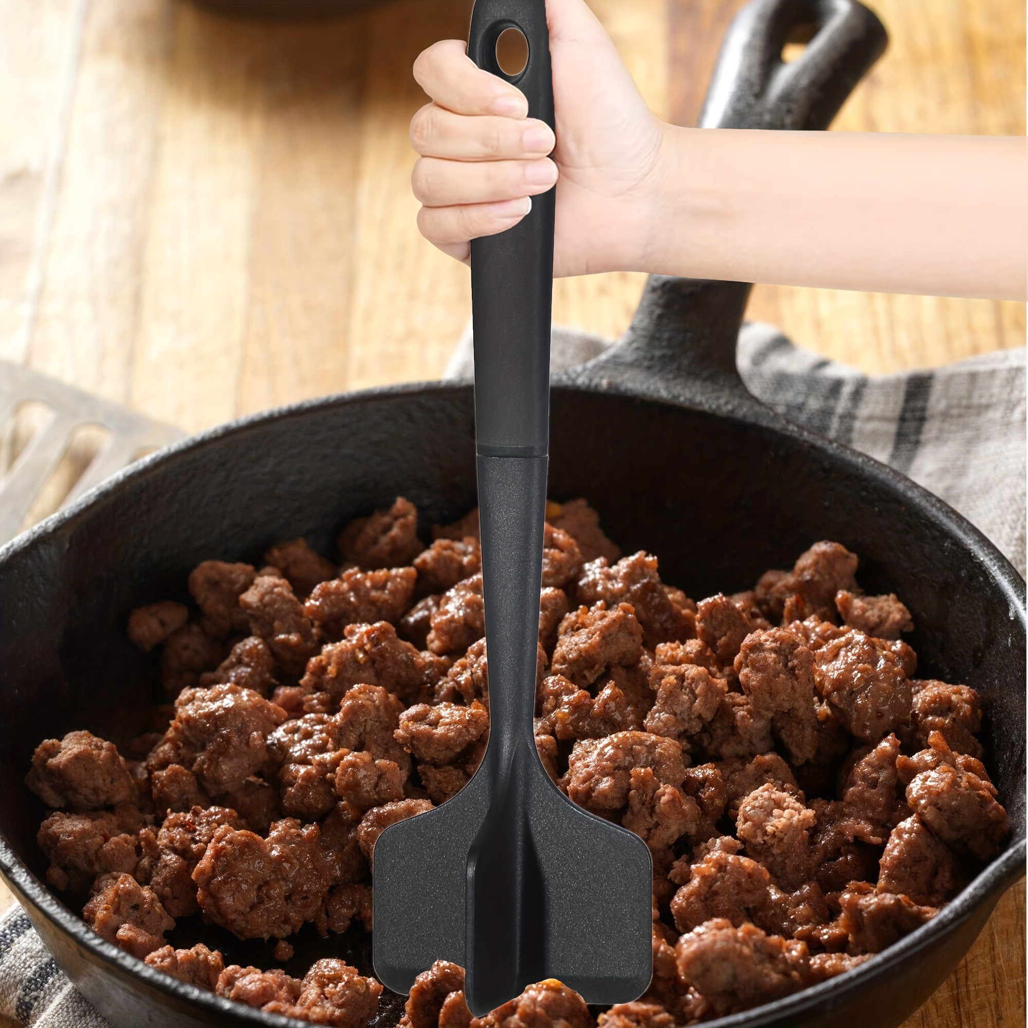 5 Blades Kitchen Ground Meat Chopper Spatula | Hamburger Ground Beef Mix N Chop Tools | for Non-Stick Cookware (Black)