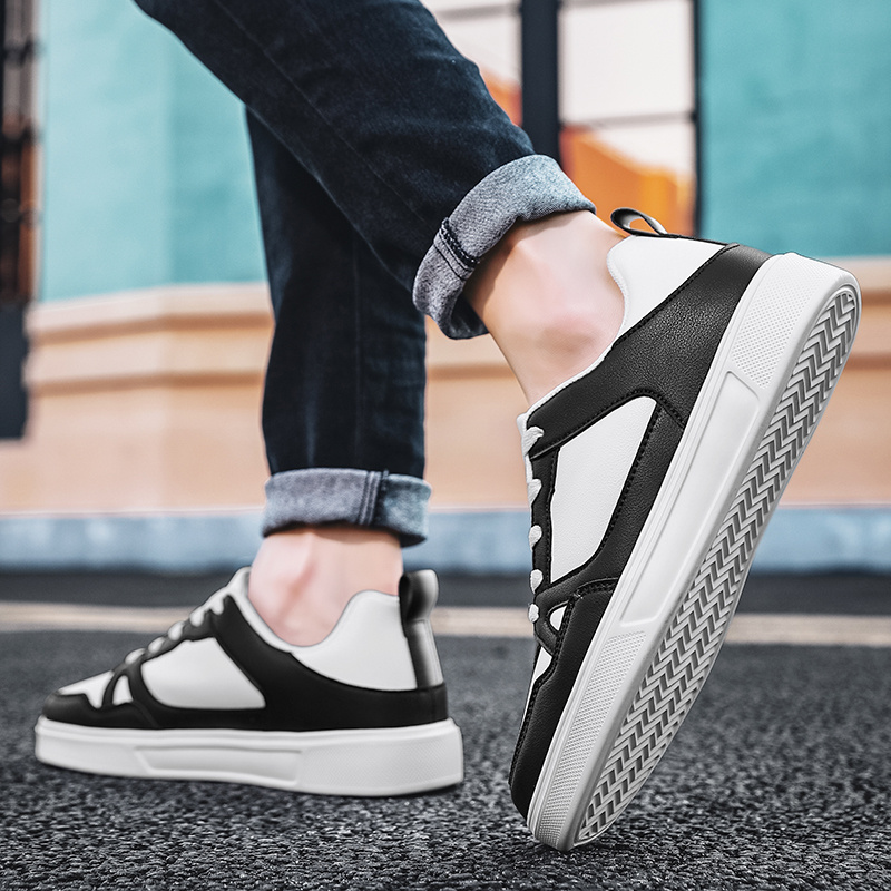 Mens Lace Up Sneakers Pu Leather Skate Shoes With Good Traction